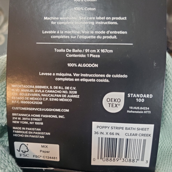 Lot of 2 UGG Poppy Stripe Blue Bath Sheet (36" x 66") New with Tags - Picture 4 of 4